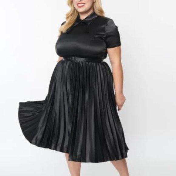 Plus Size Black Satin Katherine Midi Dress - 3X - Picture 1 of 3